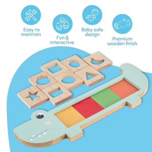 Cots and Cuddles Wooden Crocodile Snap and Learn Shapes Board for Kids - CNC Wooden Crocodile Snap and learn Shapes