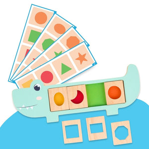 Cots and Cuddles Wooden Crocodile Snap and Learn Shapes Board for Kids - CNC Wooden Crocodile Snap and learn Shapes