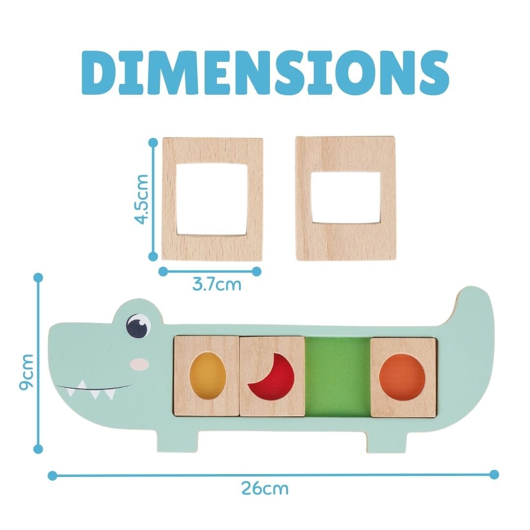 Cots and Cuddles Wooden Crocodile Snap and Learn Shapes Board for Kids - CNC Wooden Crocodile Snap and learn Shapes