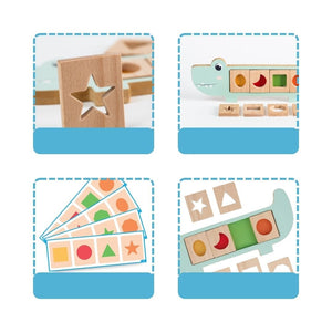 Cots and Cuddles Wooden Crocodile Snap and Learn Shapes Board for Kids - CNC Wooden Crocodile Snap and learn Shapes