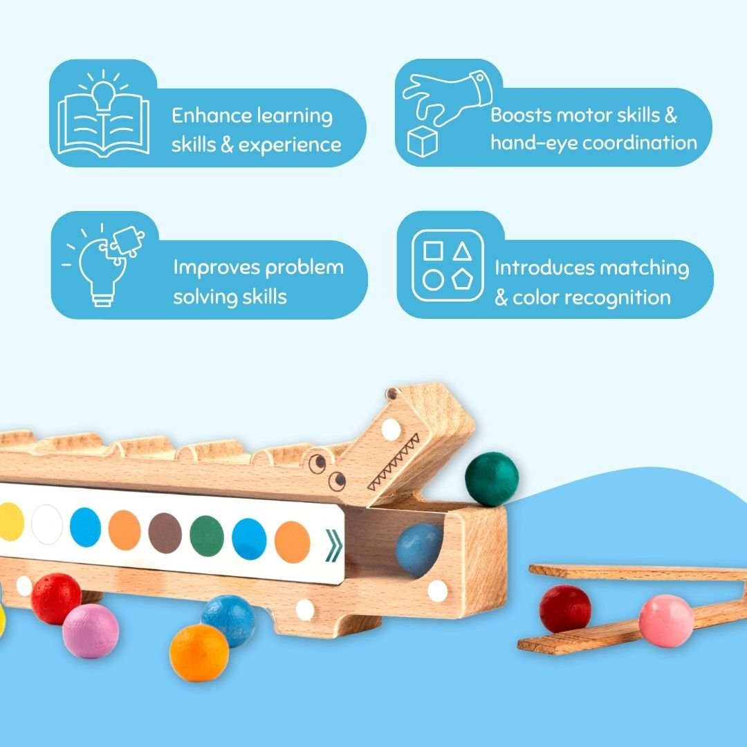 Cots and Cuddles Wooden Crocodile Snap N Sort Color Sorting Toy for Kids Age 3+ - CNCWoodenCrocodileColorSortingGame