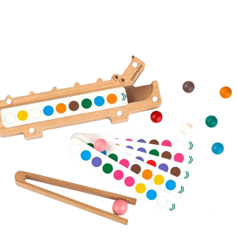 COTS & CUDDLES - Activity Toys - Cots and Cuddles Wooden Crocodile Snap N Sort Color Sorting Toy for Kids Age 3+ - CNCWoodenCrocodileColorSortingGame