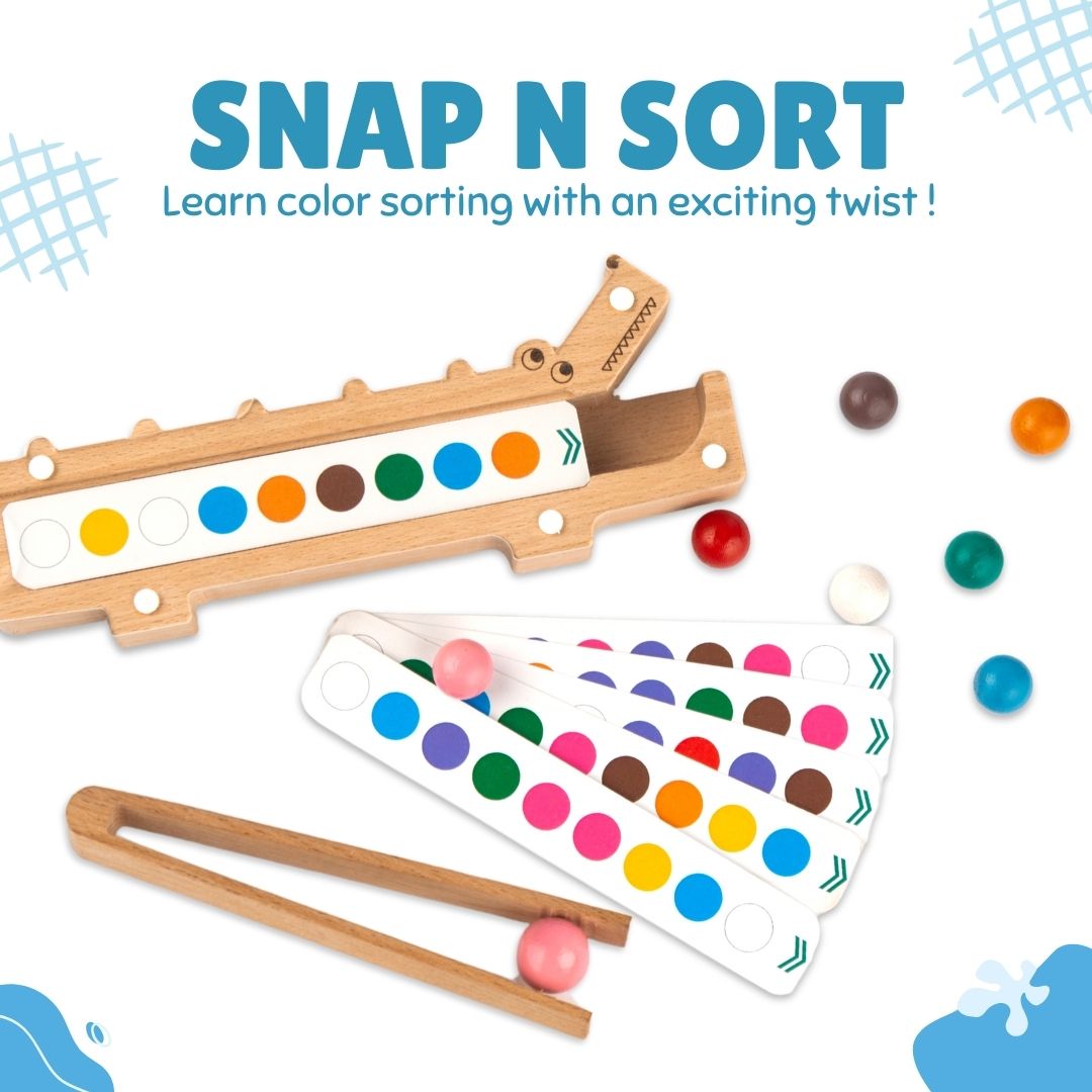Cots and Cuddles Wooden Crocodile Snap N Sort Color Sorting Toy for Kids Age 3+ - CNCWoodenCrocodileColorSortingGame