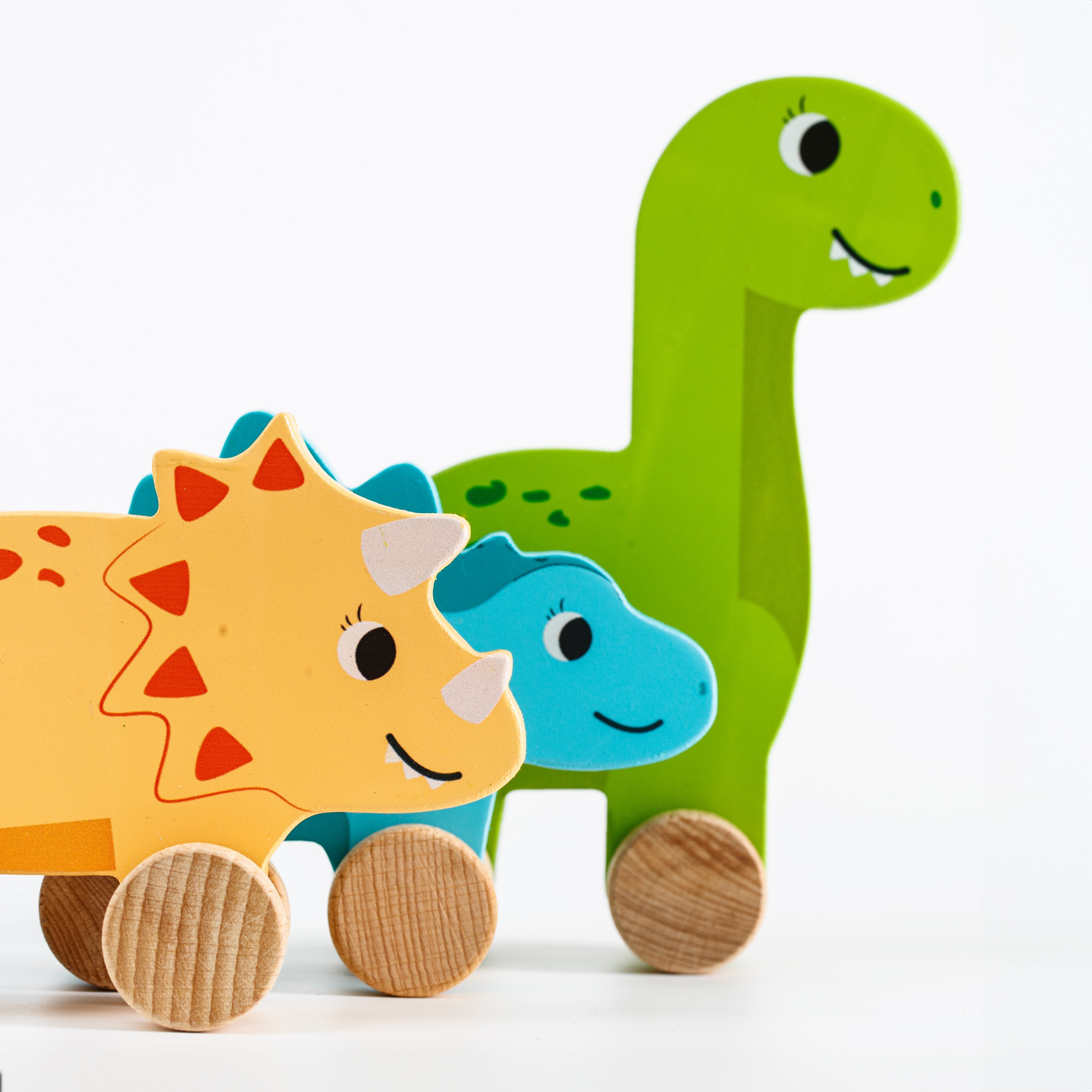 Cots and Cuddles Wooden Dino with Wheels Toy for Kids (Pack of 3) - CNCWoodenDinowithWheels