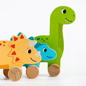 Cots and Cuddles Wooden Dino with Wheels Toy for Kids (Pack of 3) - CNCWoodenDinowithWheels