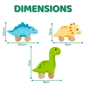 Cots and Cuddles Wooden Dino with Wheels Toy for Kids (Pack of 3) - CNCWoodenDinowithWheels