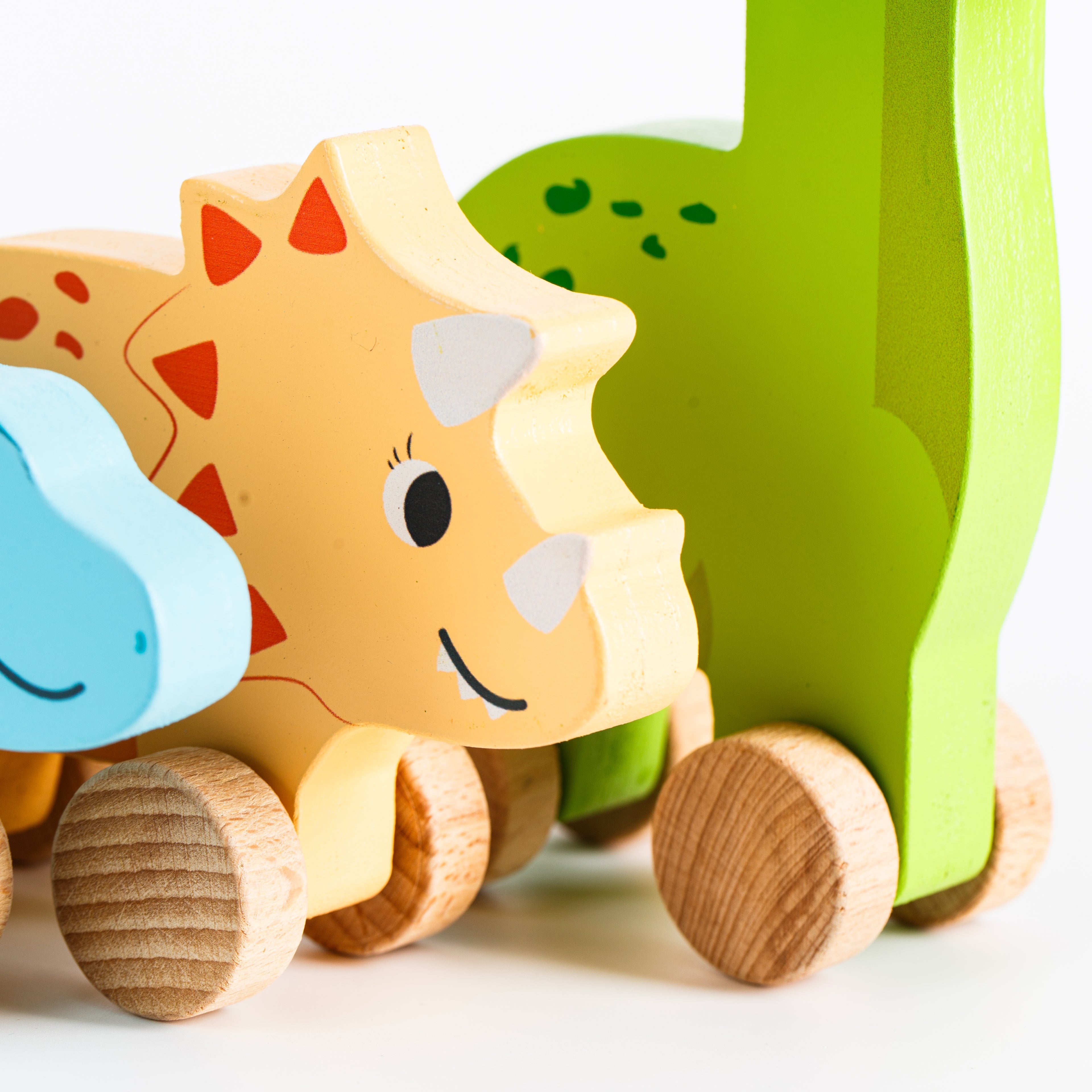 Cots and Cuddles Wooden Dino with Wheels Toy for Kids (Pack of 3) - CNCWoodenDinowithWheels