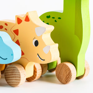 Cots and Cuddles Wooden Dino with Wheels Toy for Kids (Pack of 3) - CNCWoodenDinowithWheels
