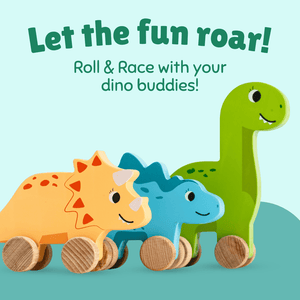 Cots and Cuddles Wooden Dino with Wheels Toy for Kids (Pack of 3) - CNCWoodenDinowithWheels