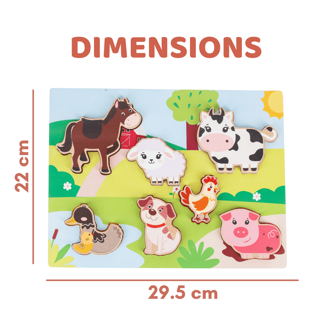 Cots and Cuddles Wooden Farm Animals Shapes Chunky Match Puzzle - CNC Wooden Chunky Puzzle Farm