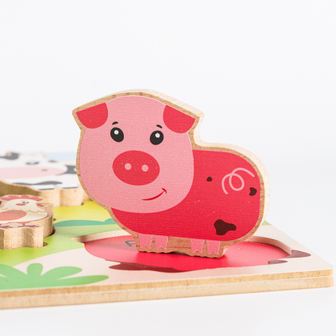 Cots and Cuddles Wooden Farm Animals Shapes Chunky Match Puzzle - CNC Wooden Chunky Puzzle Farm