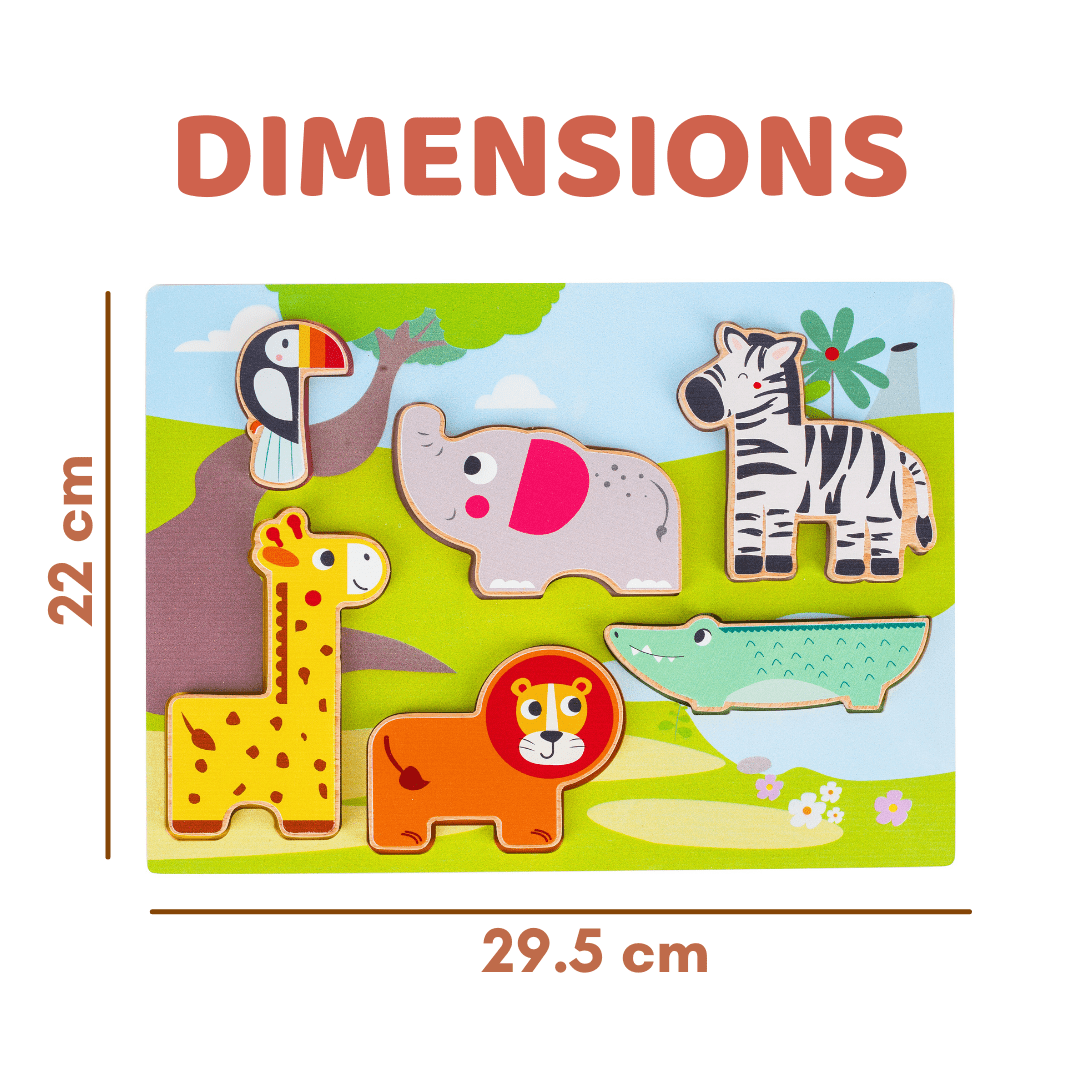 Cots and Cuddles Wooden Jungle Animal Shapes Chunky Match Puzzle - CNC Wooden Chunky Puzzle Farm