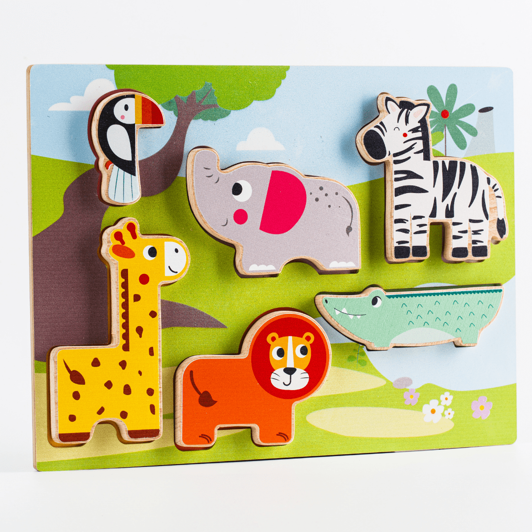 Cots and Cuddles Wooden Jungle Animal Shapes Chunky Match Puzzle - CNC Wooden Chunky Puzzle Farm