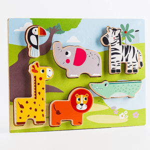 Cots and Cuddles Wooden Jungle Animal Shapes Chunky Match Puzzle - CNC Wooden Chunky Puzzle Farm