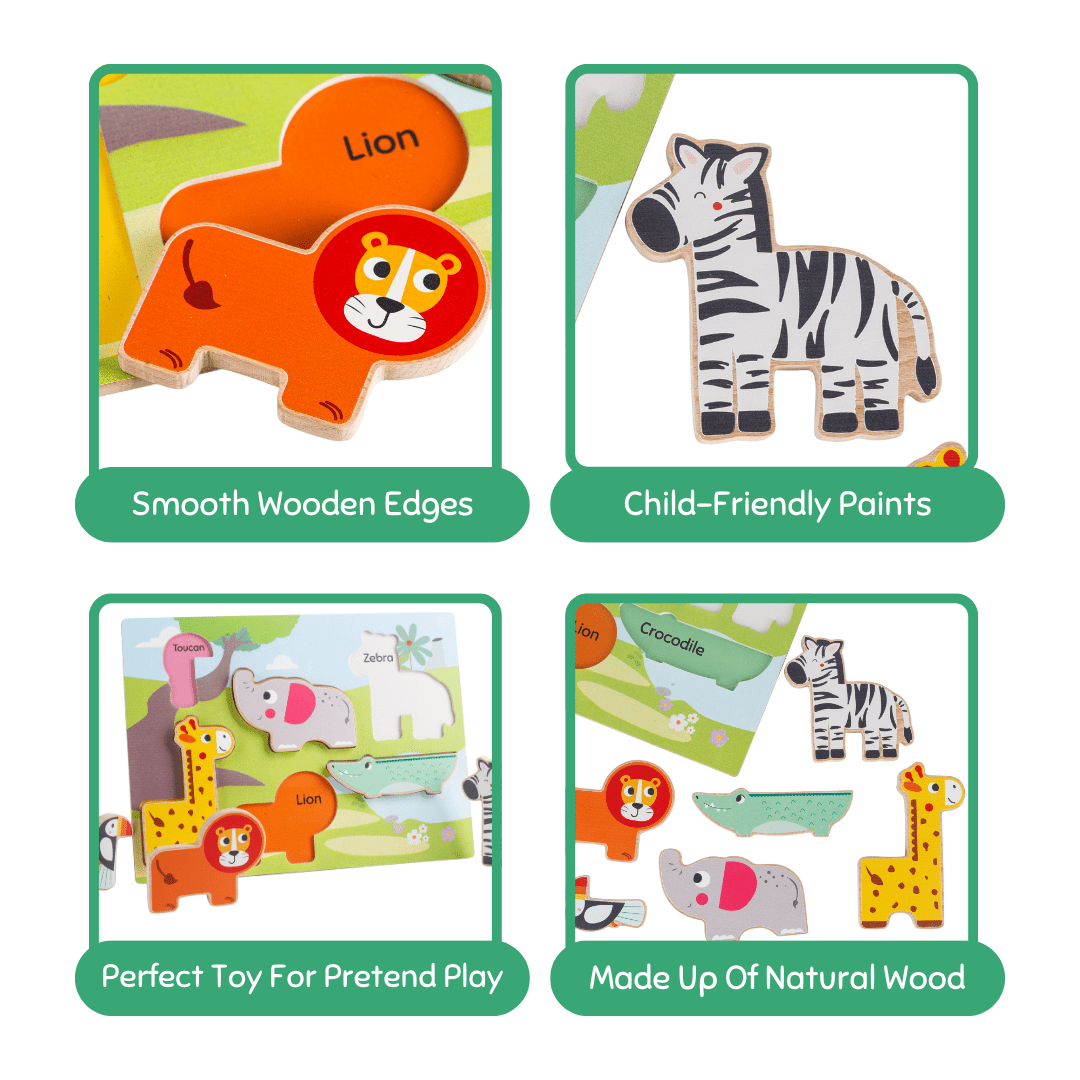 Cots and Cuddles Wooden Jungle Animal Shapes Chunky Match Puzzle - CNC Wooden Chunky Puzzle Farm