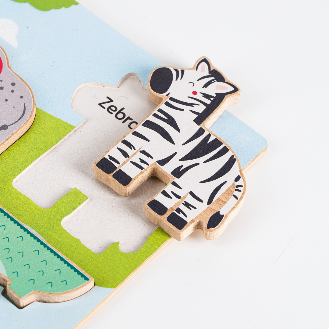 Cots and Cuddles Wooden Jungle Animal Shapes Chunky Match Puzzle - CNC Wooden Chunky Puzzle Farm
