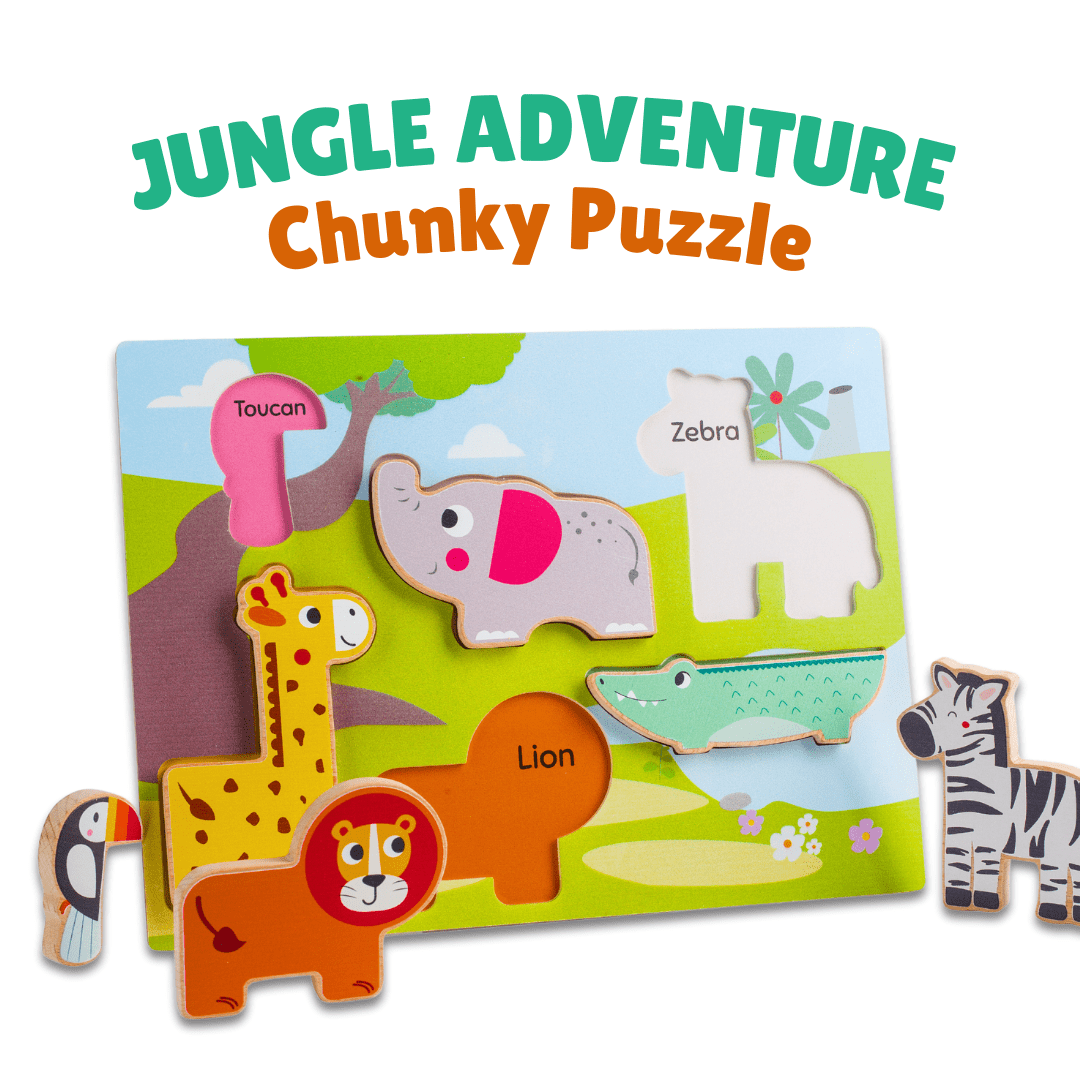 Cots and Cuddles Wooden Jungle Animal Shapes Chunky Match Puzzle - CNC Wooden Chunky Puzzle Farm