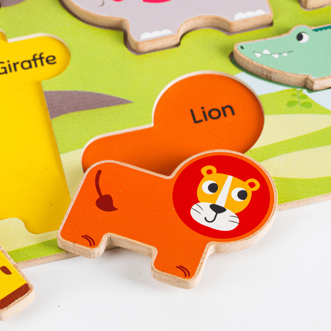 Cots and Cuddles Wooden Jungle Animal Shapes Chunky Match Puzzle - CNC Wooden Chunky Puzzle Farm