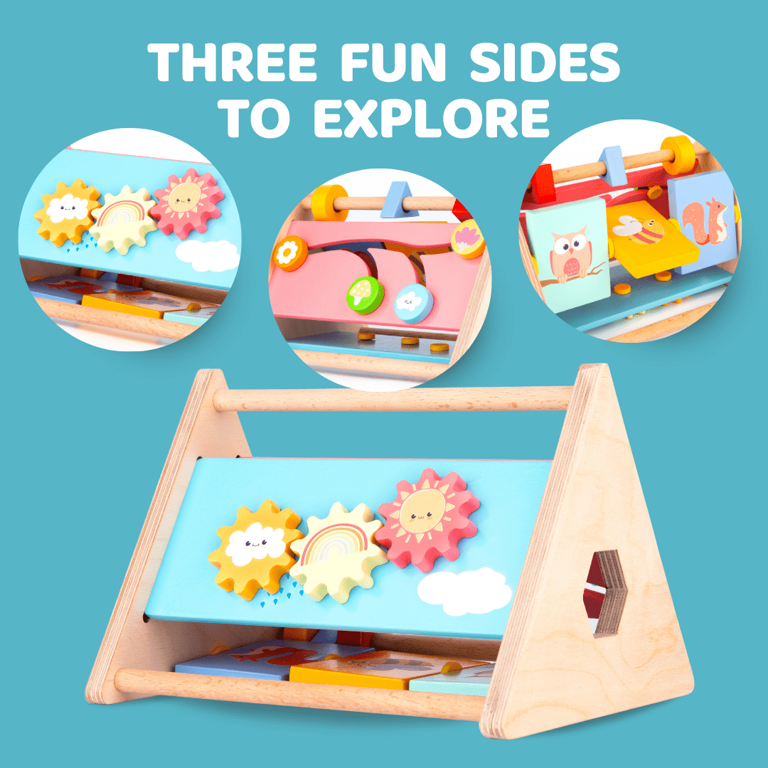 Cots and Cuddles Wooden Little Learner Activity Triangle for Kids Age1+ - CNC Wooden Activity Triangle