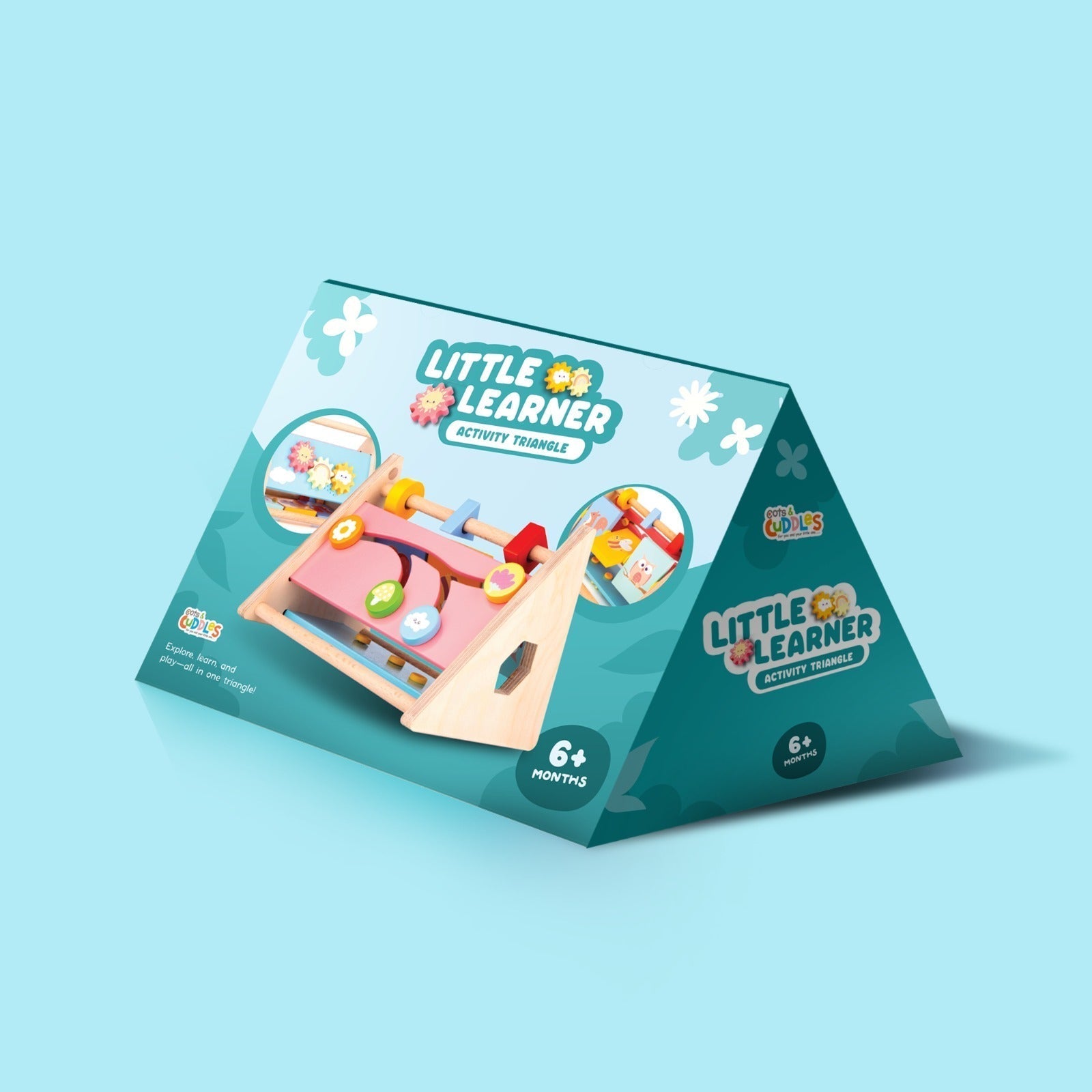 Cots and Cuddles Wooden Little Learner Activity Triangle for Kids Age1+ - CNC Wooden Activity Triangle