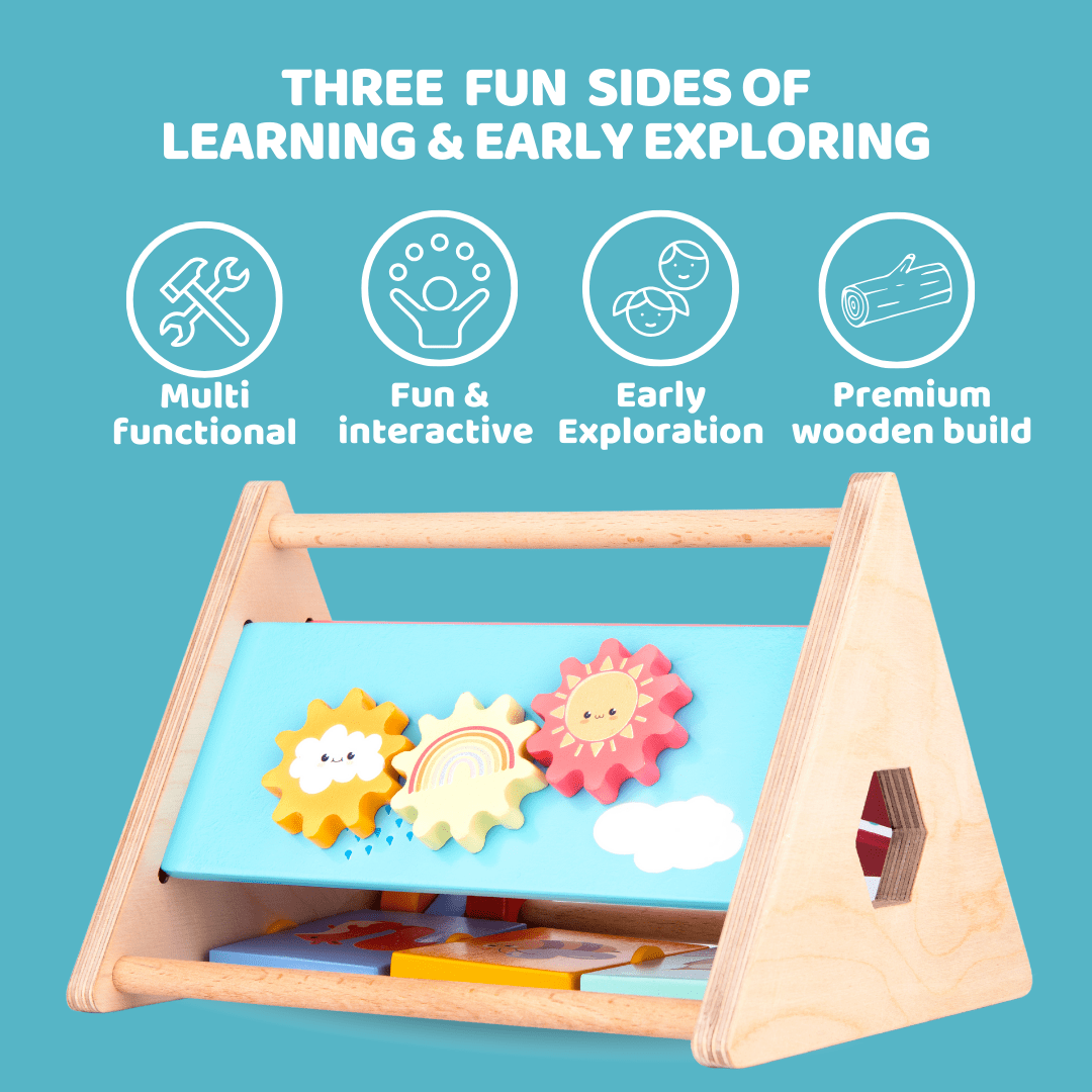 Cots and Cuddles Wooden Little Learner Activity Triangle for Kids Age1+ - CNC Wooden Activity Triangle