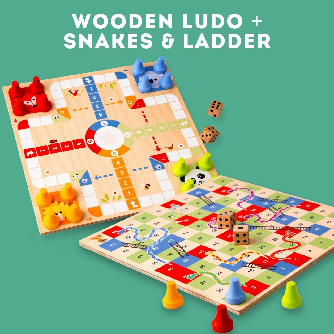 Cots and Cuddles Wooden Ludo and Snake & Ladder for kids - CNCWoodenLudoandSnake&Ladder