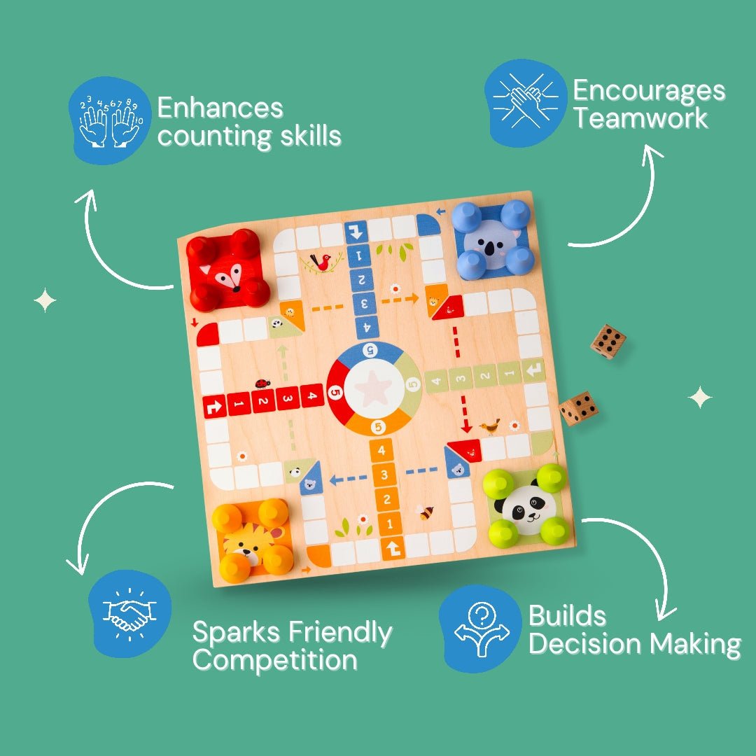 Cots and Cuddles Wooden Ludo and Snake & Ladder for kids - CNCWoodenLudoandSnake&Ladder