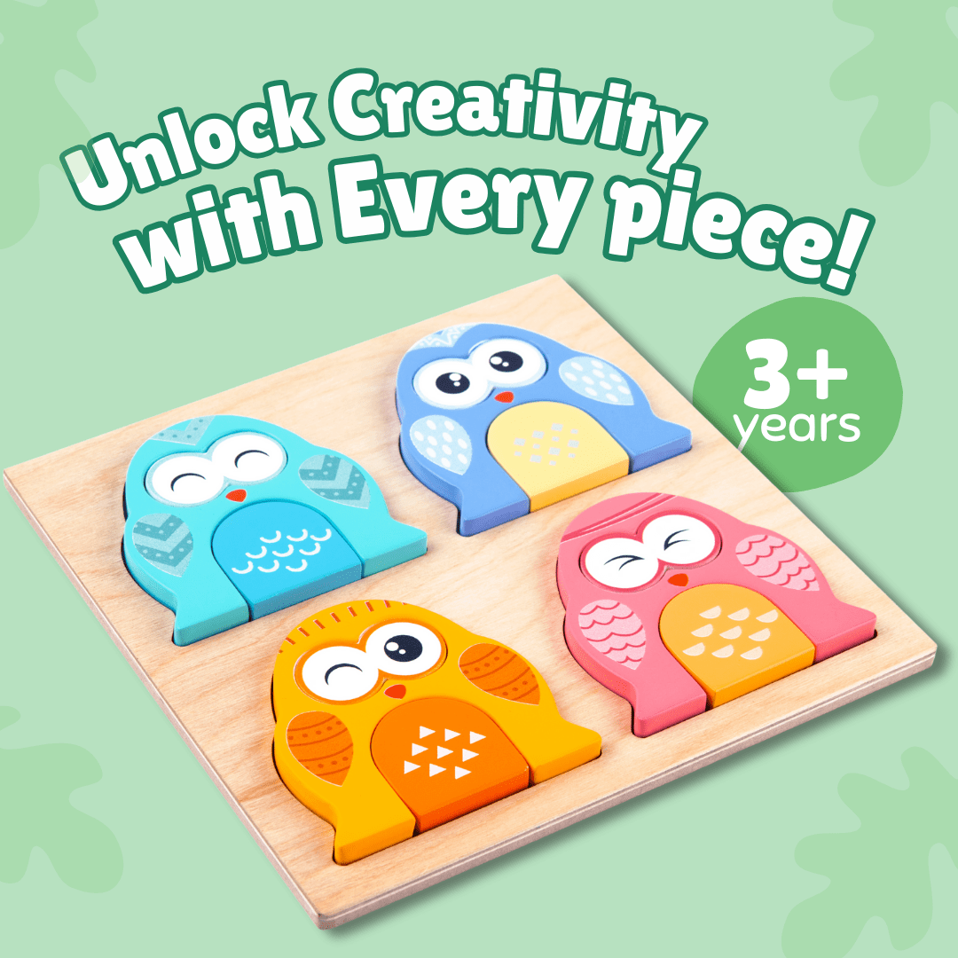 Cots and Cuddles Wooden Owl Face - Changing Puzzle with Match Cards - CNC Wooden Owl Face Puzzle