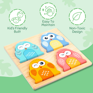 Cots and Cuddles Wooden Owl Face - Changing Puzzle with Match Cards - CNC Wooden Owl Face Puzzle