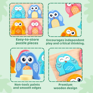 Cots and Cuddles Wooden Owl Face - Changing Puzzle with Match Cards - CNC Wooden Owl Face Puzzle