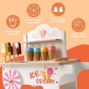 Cots and Cuddles Wooden Pretend Play Ice Cream Cart - CNC Wooden Dessert Shop Small