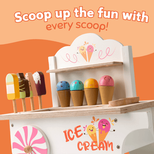 Cots and Cuddles Wooden Pretend Play Ice Cream Cart - CNC Wooden Dessert Shop Small