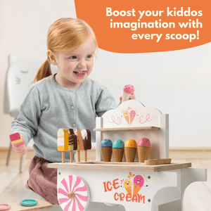 Cots and Cuddles Wooden Pretend Play Ice Cream Cart - CNC Wooden Dessert Shop Small
