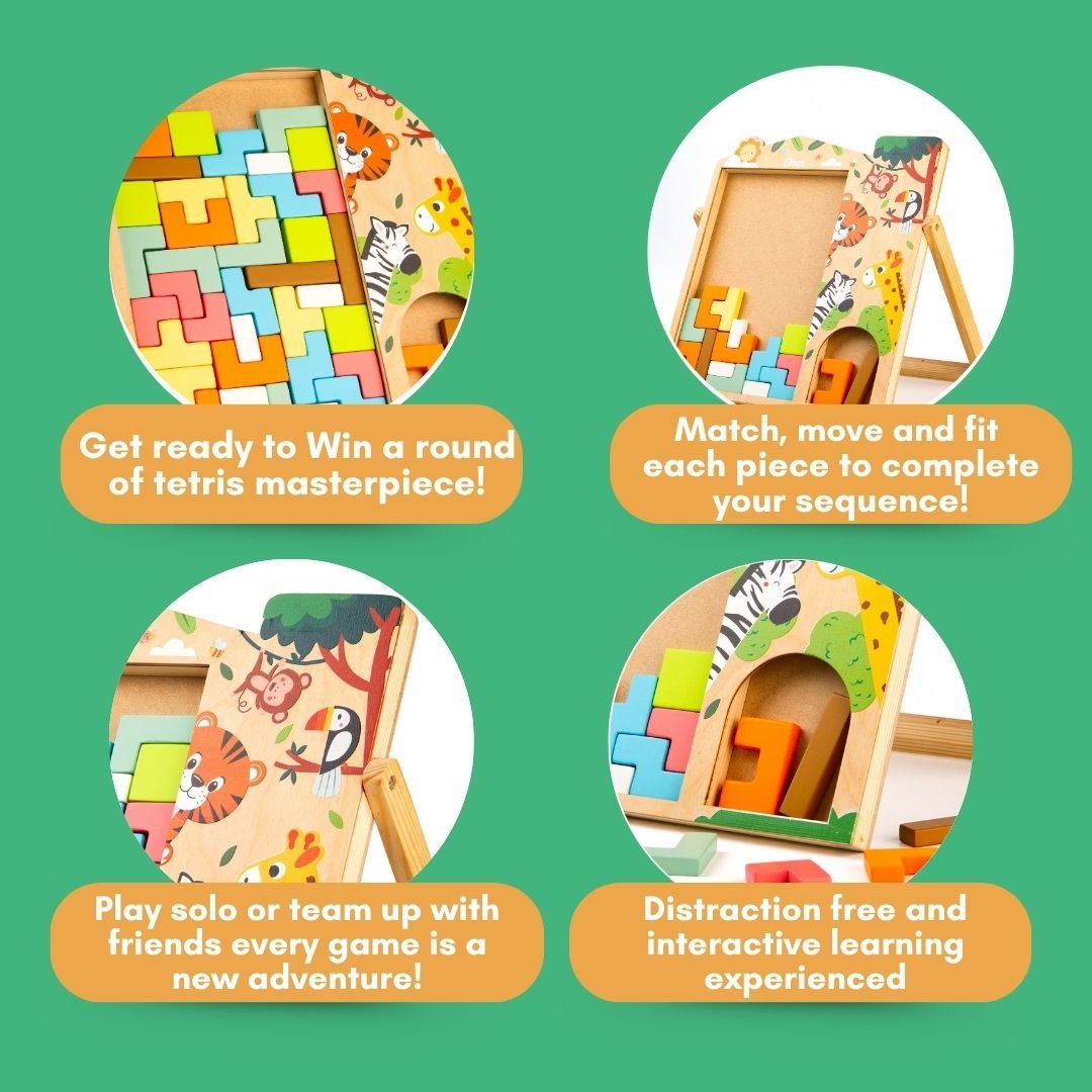 Cots and Cuddles Wooden Tetris Blocks Board Game for Kids - CNCWoodenTetris