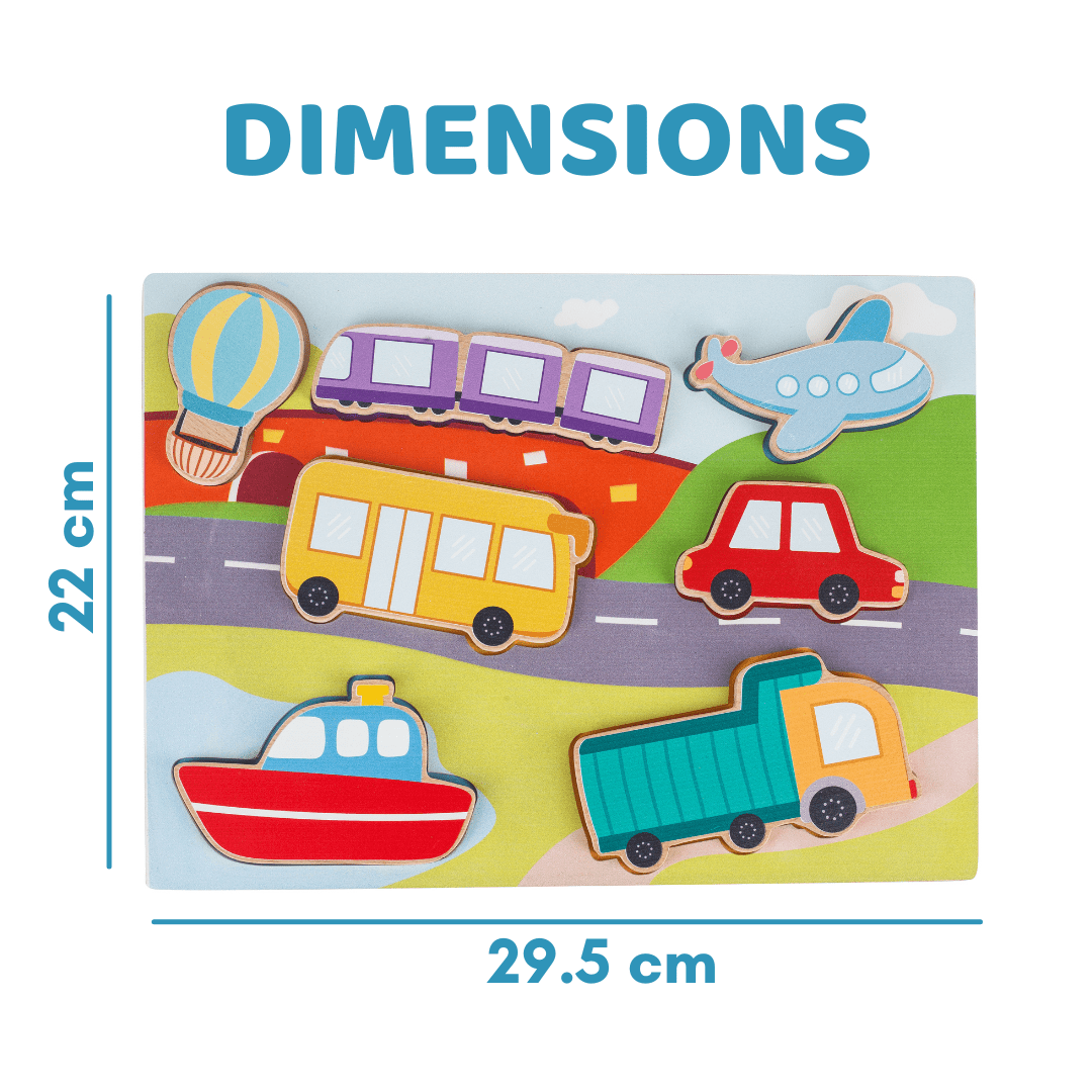 Cots and Cuddles Wooden Vehicle Shapes Chunky Match Puzzle - CNC Wooden Chunky Puzzle Vehicle