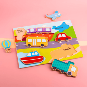 Cots and Cuddles Wooden Vehicle Shapes Chunky Match Puzzle - CNC Wooden Chunky Puzzle Vehicle