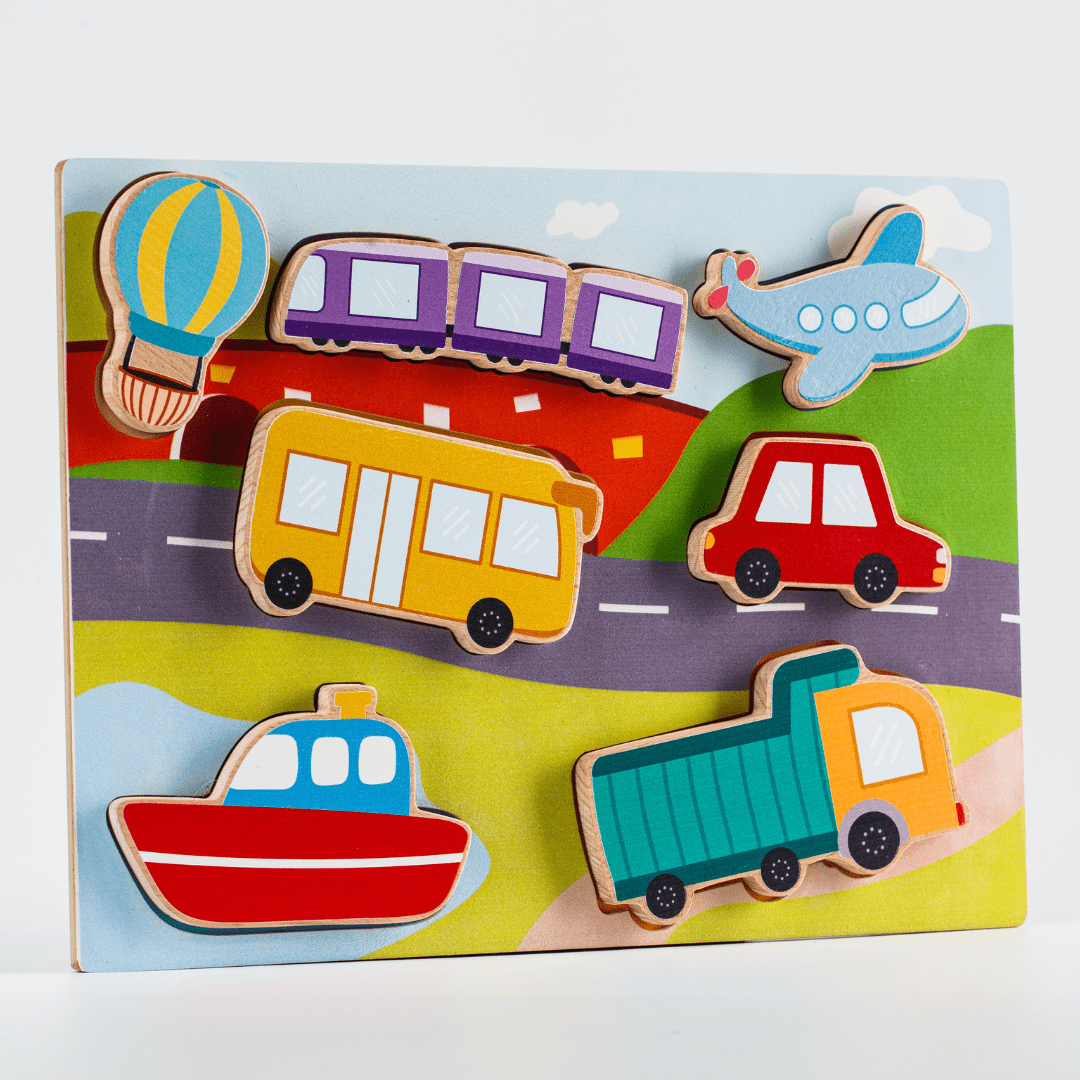 Cots and Cuddles Wooden Vehicle Shapes Chunky Match Puzzle - CNC Wooden Chunky Puzzle Vehicle