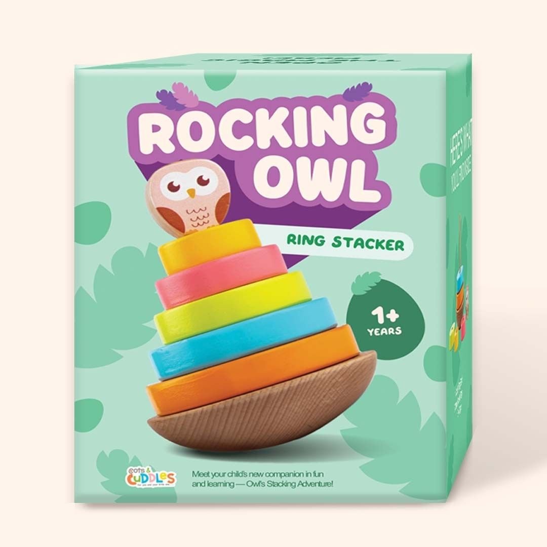 Cots and Cuddles Wooden Wobbling Owl Tower with Ring Stacking Toy for Kids - CNCWoodenOwlStacker