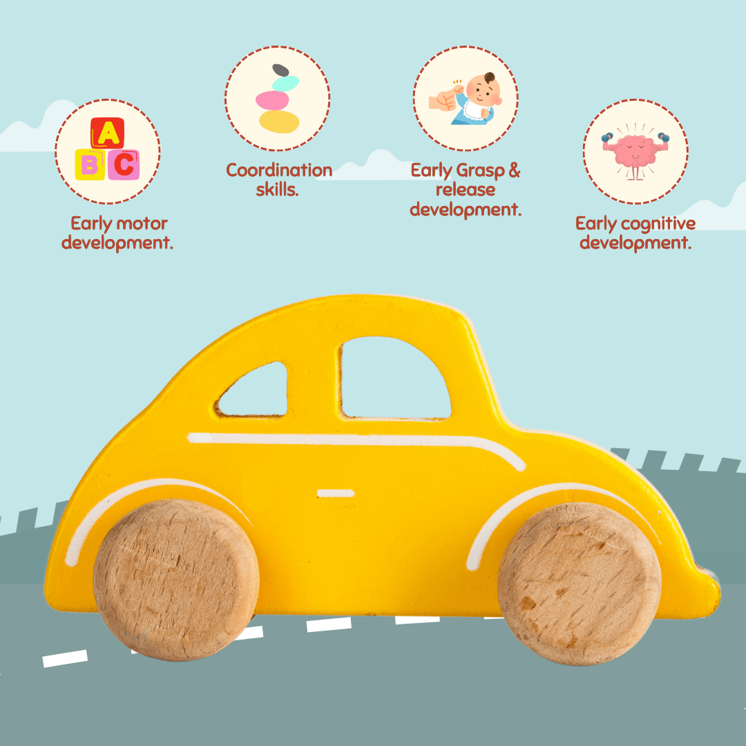 Cots and Cuddles Wooden Yellow Car Toy for Kids - CNCWoodenYellowCar