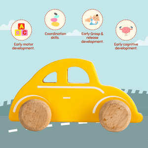 Cots and Cuddles Wooden Yellow Car Toy for Kids - CNCWoodenYellowCar