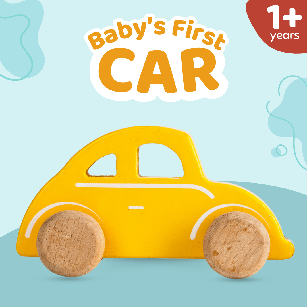 Cots and Cuddles Wooden Yellow Car Toy for Kids - CNCWoodenYellowCar