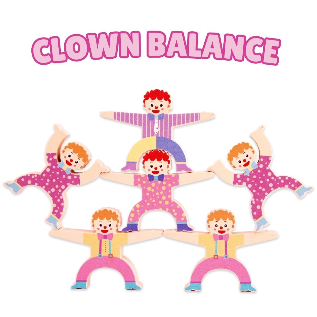 Cots & Cuddles 16pc Wooden Clown Balance Toy for Kids - CNCWoodenClownBalance