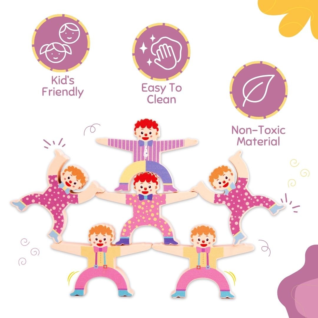 Cots & Cuddles 16pc Wooden Clown Balance Toy for Kids - CNCWoodenClownBalance