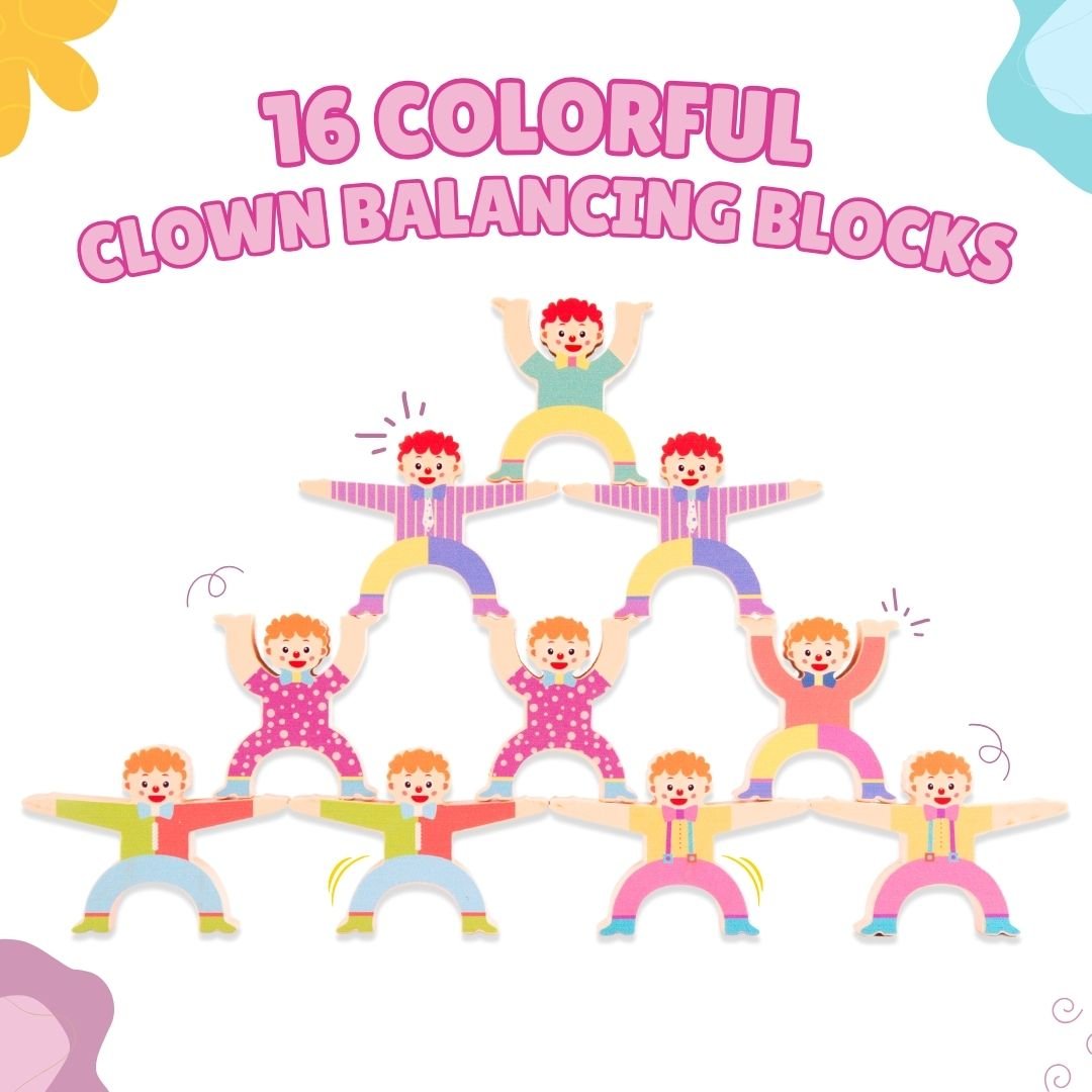 Cots & Cuddles 16pc Wooden Clown Balance Toy for Kids - CNCWoodenClownBalance