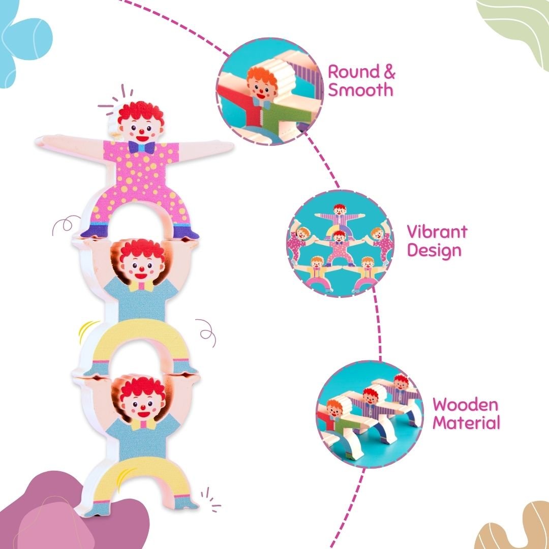 Cots & Cuddles 16pc Wooden Clown Balance Toy for Kids - CNCWoodenClownBalance