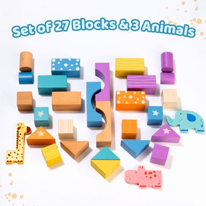 Cots & Cuddles 30pcs Wooden Building Blocks for Kids - CNCWooden30pcBuildingBlocks