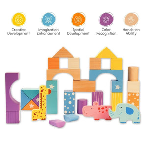 Cots & Cuddles 30pcs Wooden Building Blocks for Kids - CNCWooden30pcBuildingBlocks