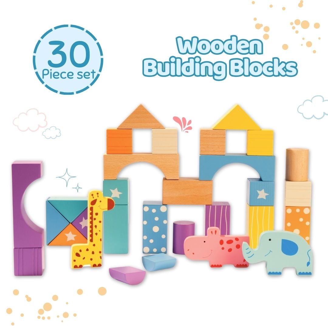 Cots & Cuddles 30pcs Wooden Building Blocks for Kids - CNCWooden30pcBuildingBlocks