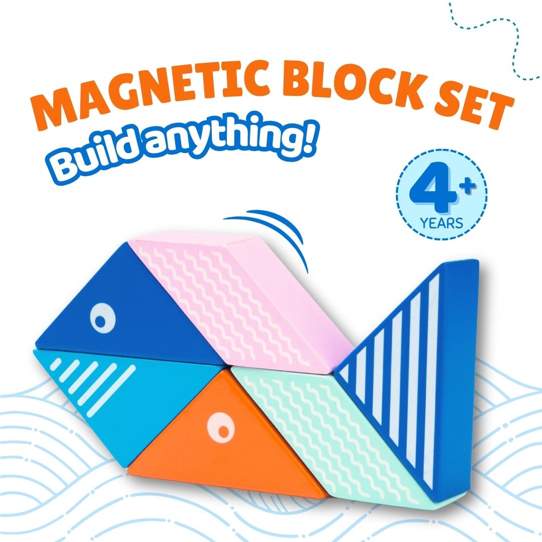 Cots & Cuddles 6pc Whale Magnetic Blocks Toy for Kids - CNC6pcMagnetBlocksWhale