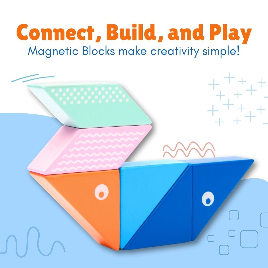 Cots & Cuddles 6pc Whale Magnetic Blocks Toy for Kids - CNC6pcMagnetBlocksWhale